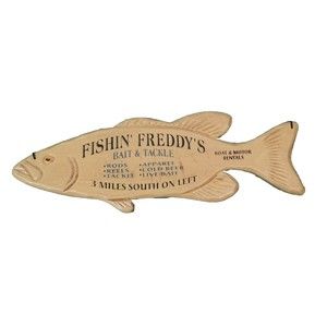 Fishin' Freddy's Bait & Tackle Sign Lake House Cabin Decor Wood Hanger Door Wall